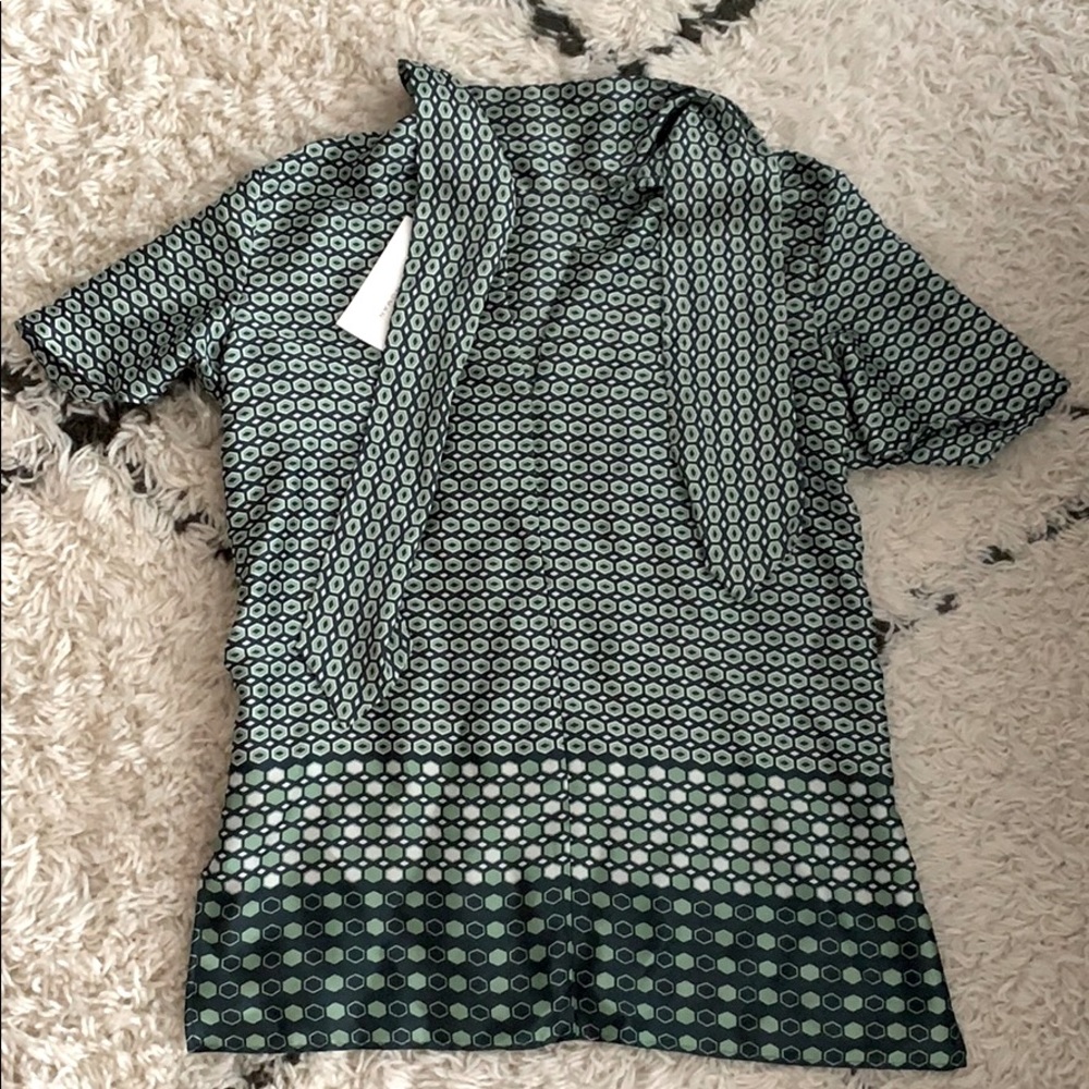 Zara Silk Patterned Blouse with Tied Bow (XS)